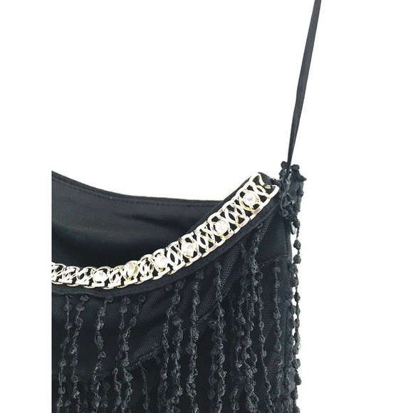 ArkCo | Anthropologie One Shoulder Dress Womens Size M Black Fringe Gatsby Mini - Picture 5 of 11